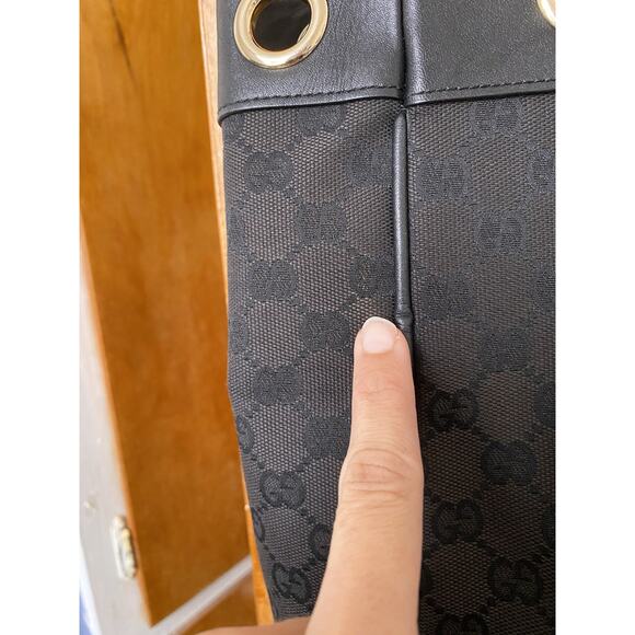 Gucci Black GG Monogram Canvas and Leather Positano Tote Gold Hardware - Picture 9 of 15